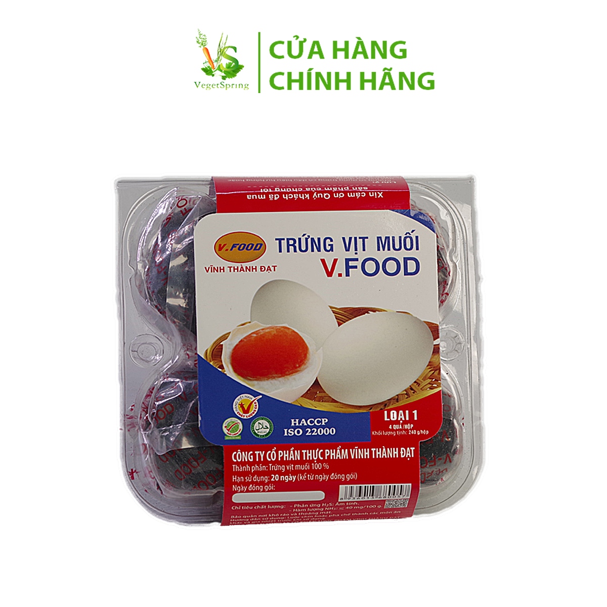 Trứng Vịt Muối V.FOOD 4 Quả/Vỉ